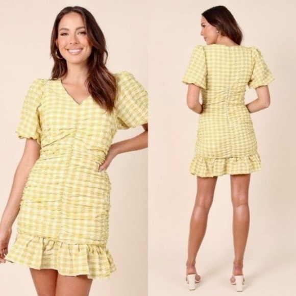 NWT Petal & Pup Gingham Puff Sleeve Mini Dress - Picture 2 of 4